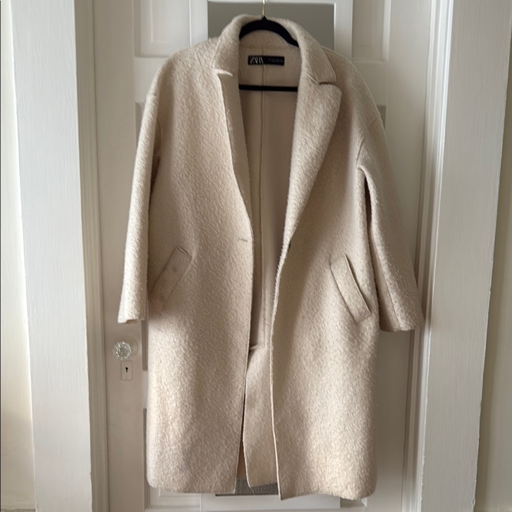 Zara Cream Pea Coat Wool Blend Minimalist Design